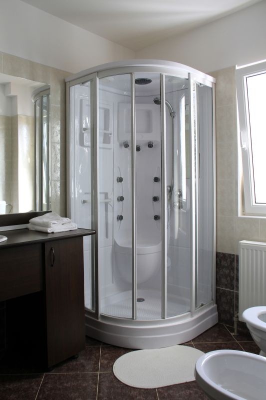 Corner Shower with Glass Doors